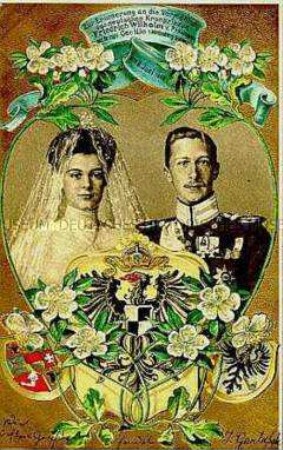 Postkarte zur Hochzeit des Kronprinzen Wilhelm mit Cecilie