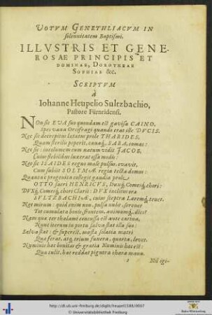 Votum Genethliacum in solennitatem Baptismi Dorotheae Sophiae