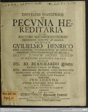 Disputatio Inauguralis De Pecunia Hereditaria
