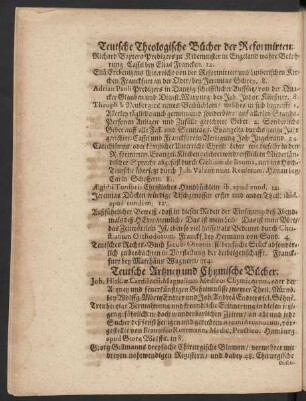 Teutsche Theologische Bücher der Reformirten.