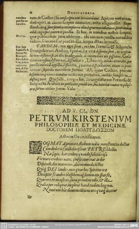 Ad V. Cl. Dn. Petrum Kirstenium Philosophiae Et Medicinae Doctorem Polyglosson