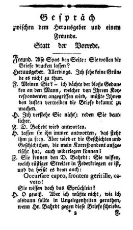 Gespräch zwischen dem Herausgeber und einem Freunde. Statt der Vorrede.