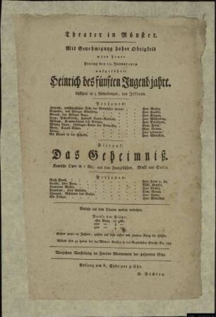 Heinrich des fünften Jugendjahre / Das Geheimniß