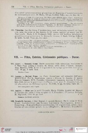 VII. - Fetes, Entrées, Cérémonies publiques. - Danse (Nr. 980 - 1101)