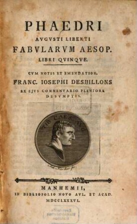 Phaedri Avgvsti Liberti Fabvlarvm Aesop. Libri Qvinqve