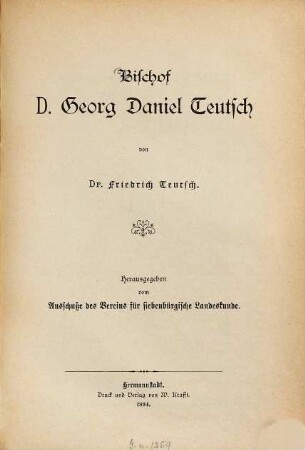 Bischof D. Georg Daniel Teutsch
