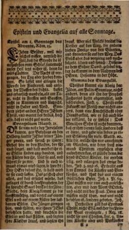 Episteln und Evangelia : Mit Nutzbaren und erbaulichen Summarien auf alle Sonntage und fürnehmste Feste durchs gantze Jahr, Samt der Historie der Paßion von D. Jo. Bugenhagio, Pomer. ... Ingleichen Der Kleine Catechismus Hrn. Martin Lutheri ... Nebst der ungeänderten Augspurgischen Confession ...