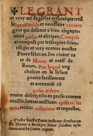 Le grant et vray art de pleine Rhetorique