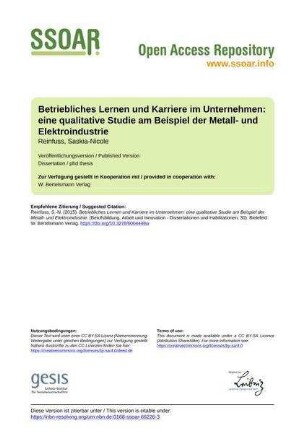Betriebliches Lernen und Karriere im Unternehmen: eine qualitative Studie am Beispiel der Metall- und Elektroindustrie
