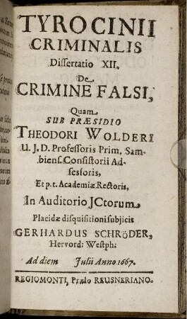Dissertatio XII. De Crimine Falsi