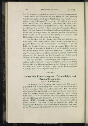 Ueber die Einwirkung von Formaldehyd auf Bromsilbergelatine