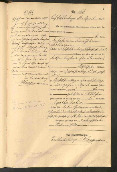 Standesamtsbuch der Stadt Aschaffenburg: Geburten 365/1900 - 184/1901