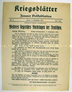 Extrablatt des "Jenaer Volksblattes" mit Kriegsnachrichten von verschiedenen Fronten