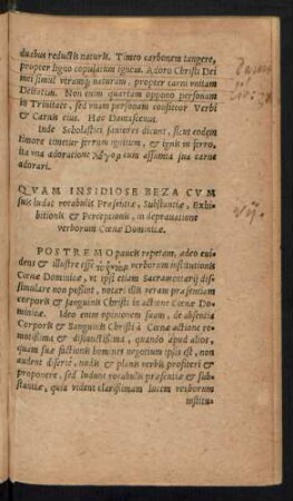 Quam Insidiose Beza Cum suis ludat vocabulis Praesentiae, Substantiae, Exhibitionis et Perceptionis, in depravatione verborum Coenae Dominicae.