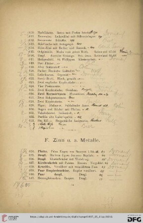F. Zinn u. a. Metalle (Nr. 634- 778)