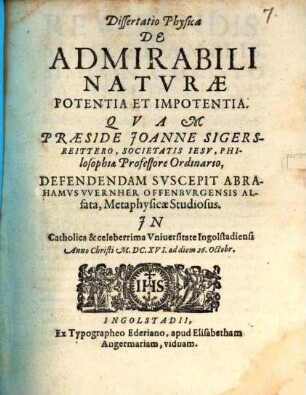 Dissertatio Physica De Admirabili Naturae Potentia Et Impotentia