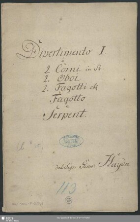 Divertimentos - Mus.3356-P-520,1 : winds - B|b; Hob II:46
