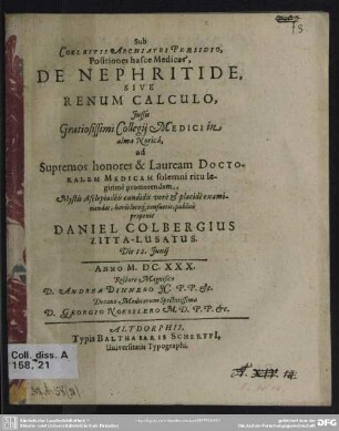 De nephritide sive renum calculo