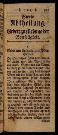 527-621, Vierte Abtheilung. Gebete zur Uebung der Gottseligkeit.