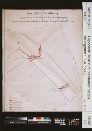 Oberhohndorfer Schader-Steinkohlenbauverein, Darstellung der Flöze und der Durchschläge durch die Hauptverwerfung