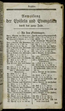 Anweisung der Episteln und Evangelien durch das ganze Jahr.