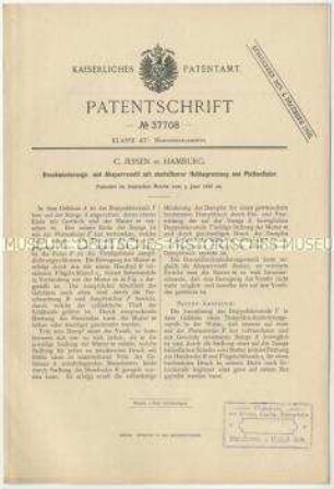 Patentschrift eines Druckminderungs-Absperrventils mit einstellbarer Hubbegrenzung und Plattenfeder, Patent-Nr. 37708