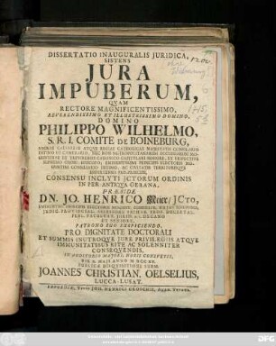 Dissertatio Inauguralis Juridica, Sistens Jura Impuberum