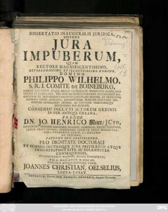 Dissertatio Inauguralis Juridica, Sistens Jura Impuberum
