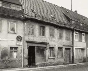Mittweida, Wohnhaus mit Laden : Mittweida, Wohnhaus mit Ladeneinbau, Burgstädter Straße 39, um 1830, Straßenansicht