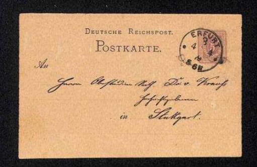 Postkarte an Ferdinand Krauss (Königl. Naturalien Kabinet)