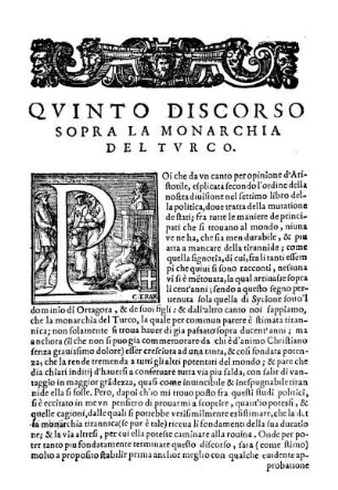Qvinto Discorso Sopra La Monarchia Del Tvrco.