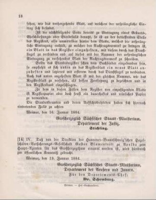 14. Ministerial-Bekanntmachung, die Haupt-Agentur der Hannover-Braunschweig`schen Hagelschäden-Versicherungs-Gesellschaft betreffend
