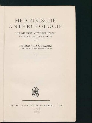 Medizinische Anthropologie : eine wissenschaftstheoretische Grundlegung der Medizin
