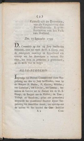 Extract uit de Decreten, van de Vergadering der Provisioneele Repraesentanten van het Volk van Holland