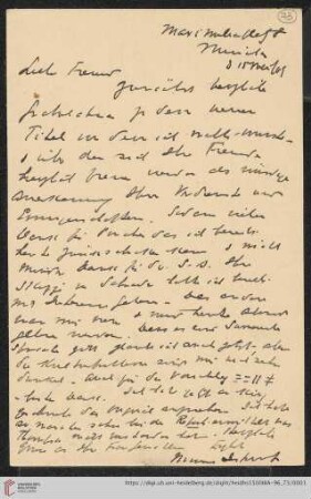 Briefe von Morris Jastrow an Carl Bezold: Karte von Morris Jastrow an Carl Bezold