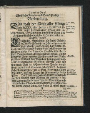 Christlicher Freuden- und Danck-Predigt Vorbereitung.