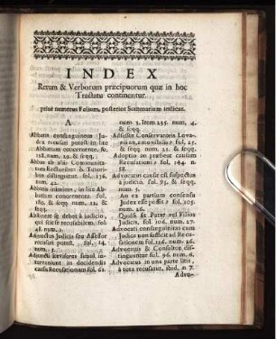 Index Rerum & Verborum præcipuorum quæ in hoc Tractatu continentur