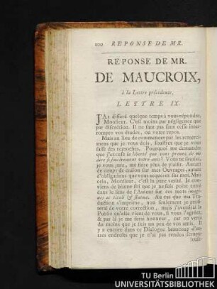 Re'ponse de Mr. de Maucroix, à lettre précedente. Lettre IX.