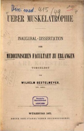 Ueber Muskelatrophie : von Wilhelm Bestelmeyer
