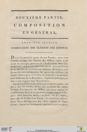 Première Section: Combinaison des élémens des édifices