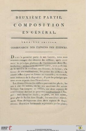 Première Section: Combinaison des élémens des édifices