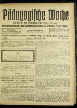 Westfälischer Provinzialverein des Kath. Lehrerverbandes des Deutschen Reiches : Niederschrift über die Vertreter-Versammlung in Dortmund am 17. April 1916