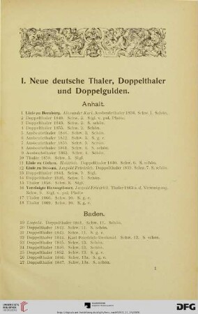I. Neue deutsche Thaler, Doppelthaler und Doppelgulden (Nr. 1-900)