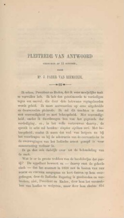 Pleitrede van antwoord gehouden op 11 october door Mr. J. Faber van Riemsdijk