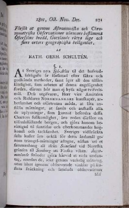 Försök at genom Astronomiska och Chronometriska Observationer närmare bestämma Östersjöns bredd, Gottlands rätta läge och flere orters geographiska belägenhet.