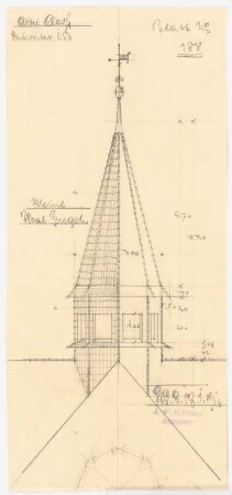 Benediktinerabtei St. Mauritius, Clerf (Clervaux): Türmchen über dem Querschiff, Ansicht 1:50