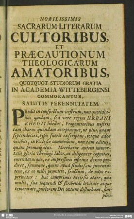 Brevis Allocutio Ad Studiosos Wittbergenses