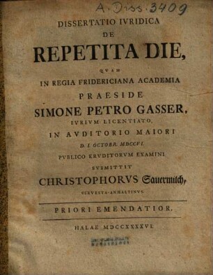 Dissertatio Iuridica De Repetita Die