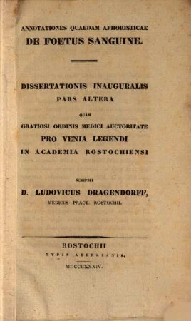 Annotationes quaedam aphoristicae de foetus sanguine : Diss. inaug., Pars altera