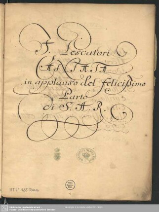 I Pescatori : Cantata in applauso del felicissimo Parto di S. A. R.